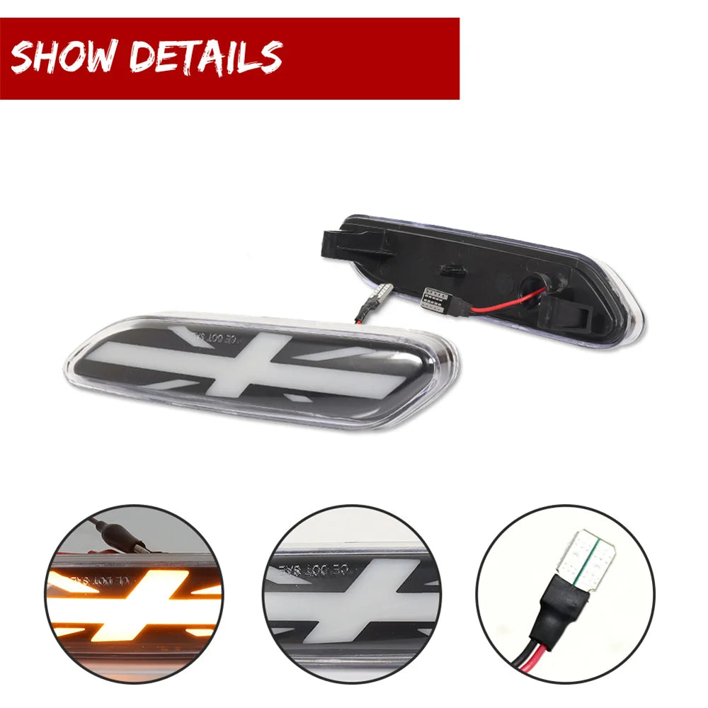 Union Jack Style Dynamic Amber LED Front Side Marker Turn Signal Lights For MINI Cooper R60 Countryman & R61 Paceman 2011-2016