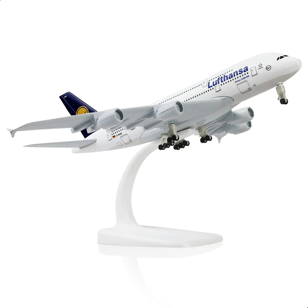 1/300 Scale 20cm Die-cast Metal Toy Plane Model Kit Lufthansa A380 Sky Jumbo Model Plane with Stand for Collections and Displays