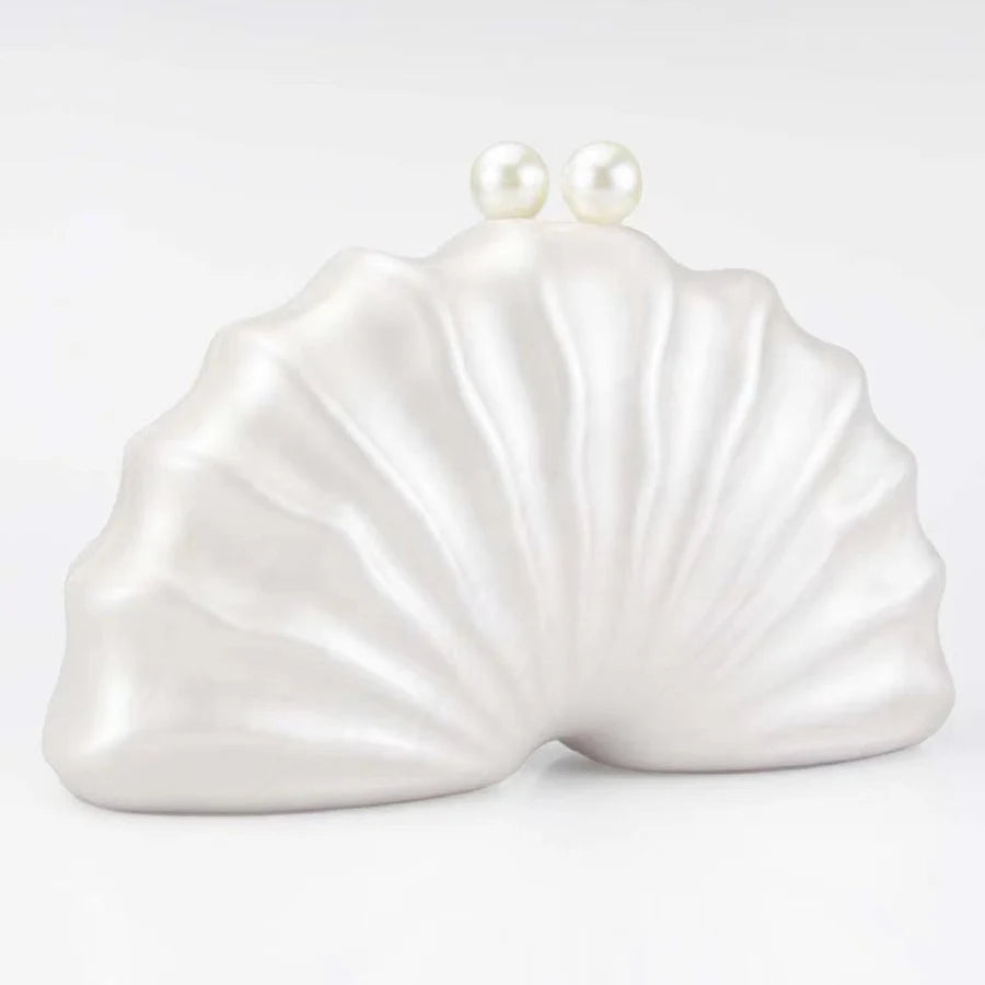Acrylic shell shape clutch bag women designer evening party cute purse white pink champagne shell handbag chain shoulder bag sac