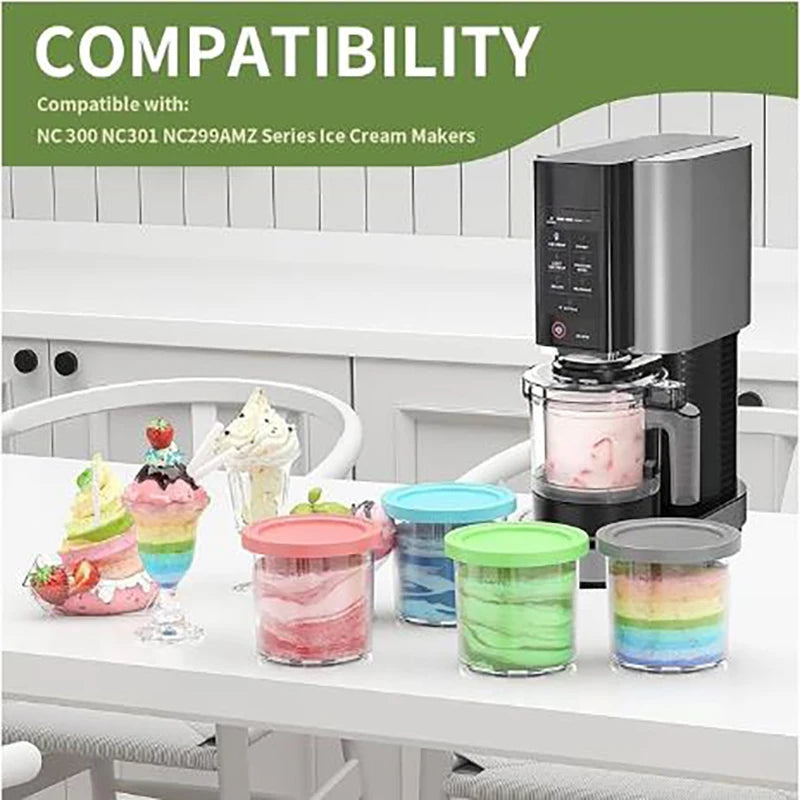 4 Pack Containers Replacement for Ninja,Creami Pints and Lids 16oz Compatible with Ninja NC299AMZ NC300 Series Deluxe Ice Cream