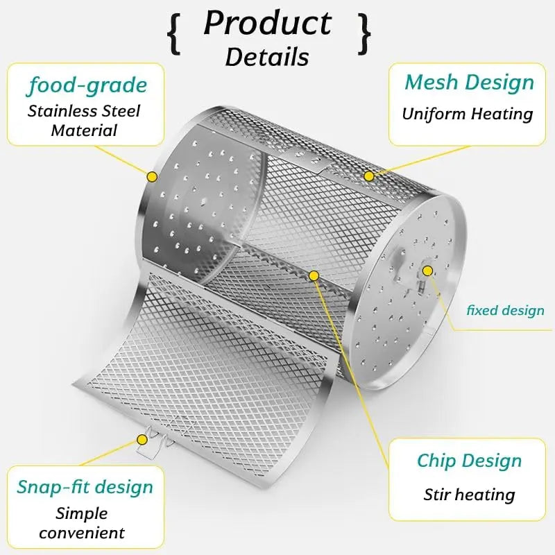 Stainless Steel Rotisserie Basket Rotisserie Grill Roaster Drum Oven Rotary Baking Cage for Peanut Dried Nut Coffee Beans BBQ