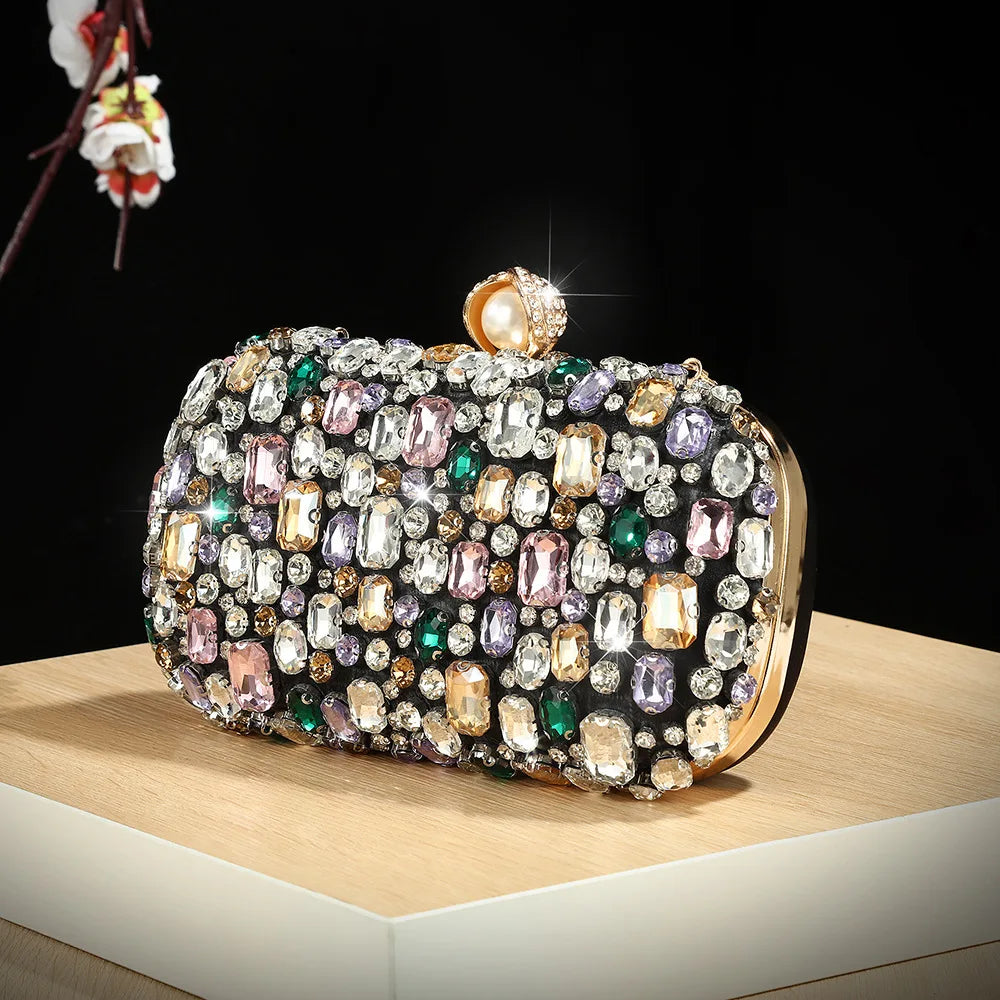 Colored sparkling gemstone creative diamond-encrusted bag banquet bridal cheongsam bag diagonal span celebrity fashion bag