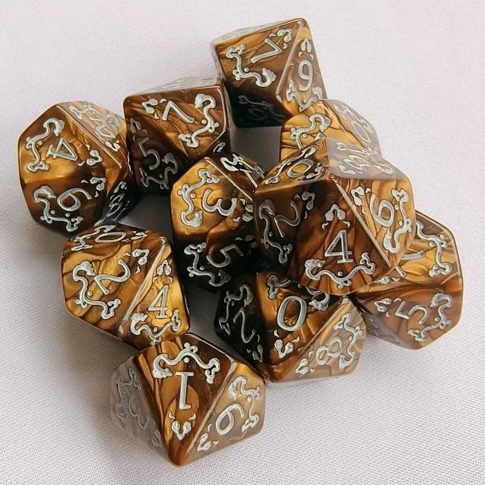 10PCS New Acrylic Dragon Themed Dice Set D10 Yellow Purple Gold Red Dice For Table Games Polyhedral Table Games Dice For D&d DND