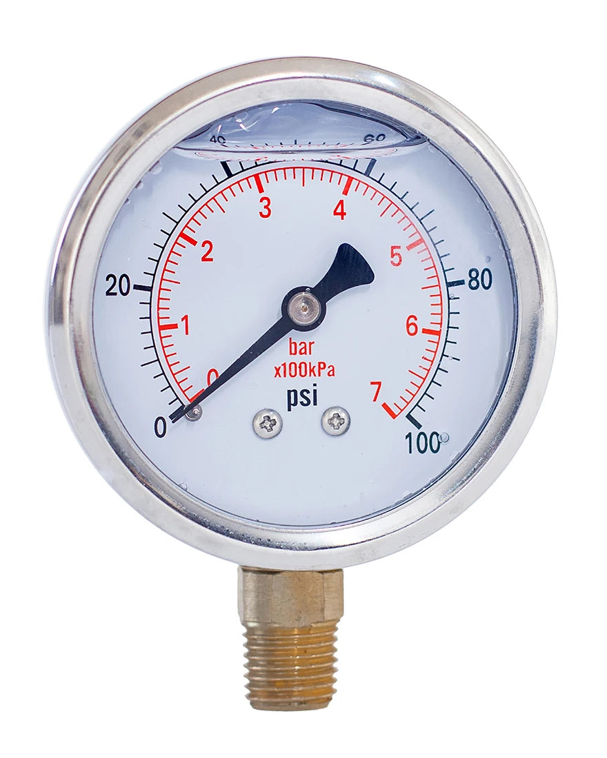 JIVTO Glycerine Filled Pressure Gauge 2.5" 1/4 NPT Lower Mount 30, 60,100,160, 200, 300, 400,600,2000,3000,5000,10000 Psi & Bar