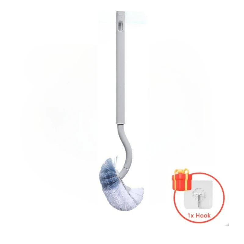 S Shaped Toilet Brush Wall-Mounted Cleaning Brushes Long Handled Soft Bristles Brush 360° No Dead Corner Bathroom Accessories