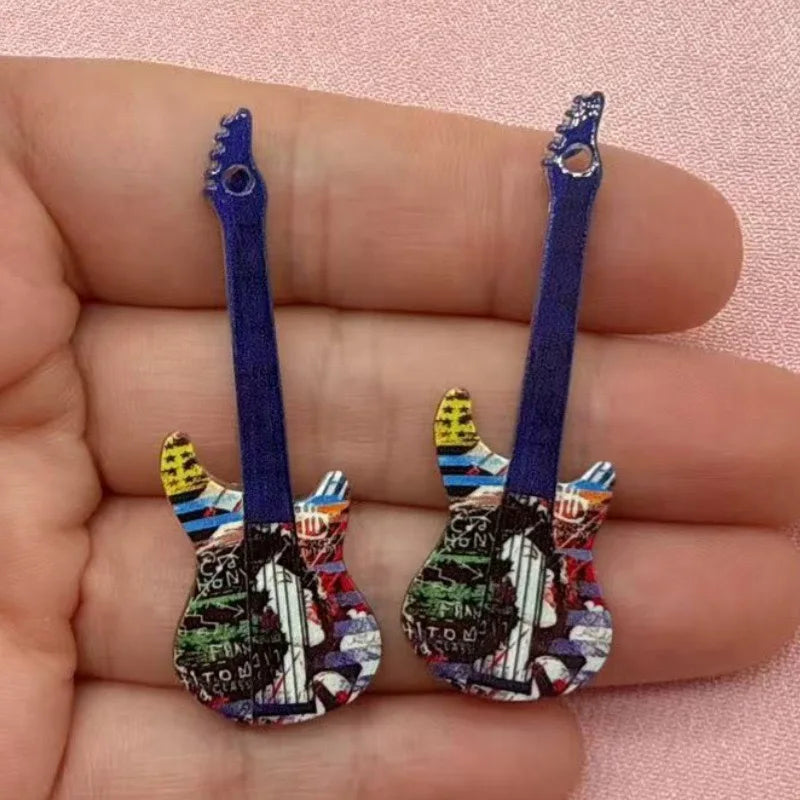 12pcs 16 color printed skeleton guitar acrylic DIY keychain earrings bag handicrafts accessories
