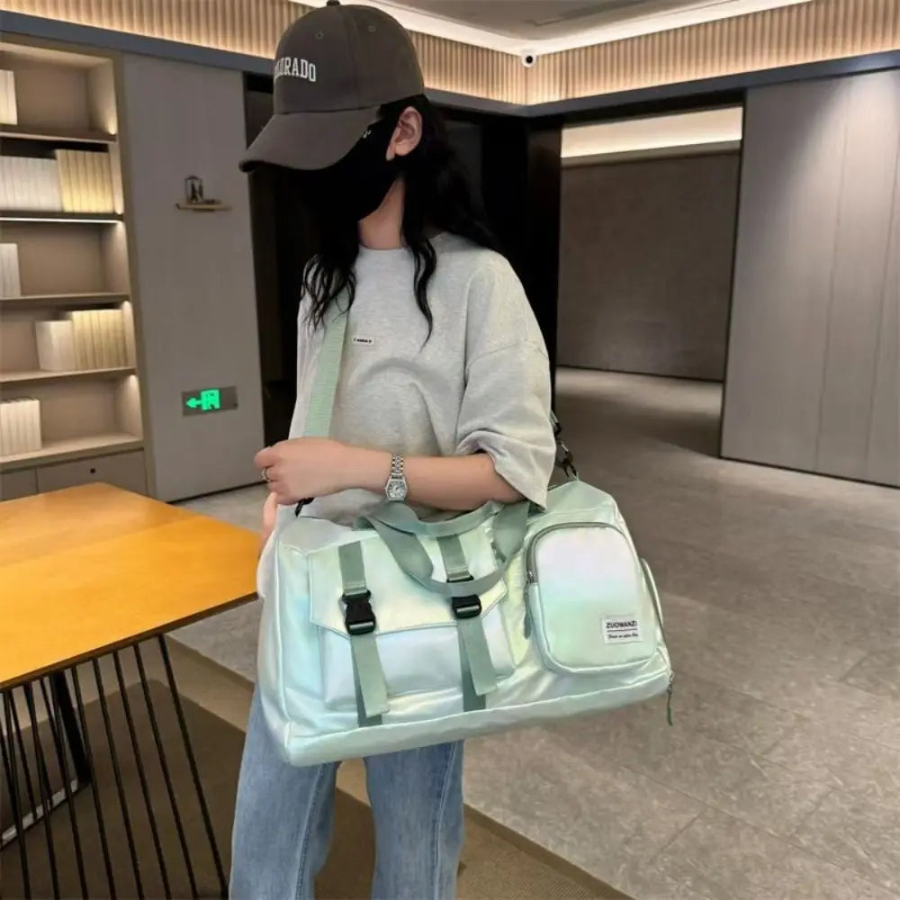 Pearl Glossy Gym Bag Wet Dry Separation Large Capacity Travel Luggage Bag Carry-On Waterproof Weekender Gym Tote Sports