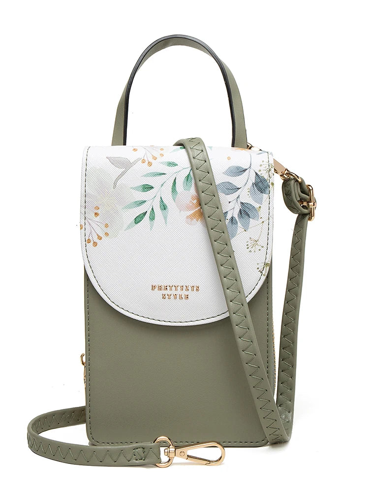 2024 Spring/summer new women's touch screen mobile phone bag Korean version PU leather clamshell printed shoulder bag Multi-func