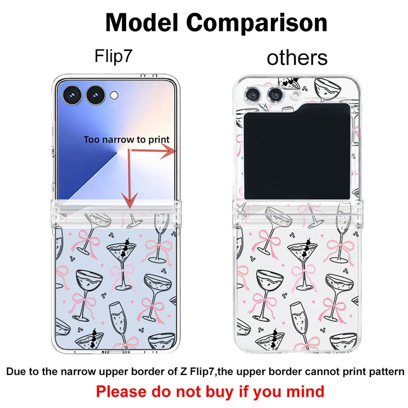 Cup Bowknot Pattern Phone Case For Samsung Galaxy Z Flip 7 FE 8 6 5 4 3 5G Flip7 Flip6 Flip8 Clear Shockproof Folding Hard Cover
