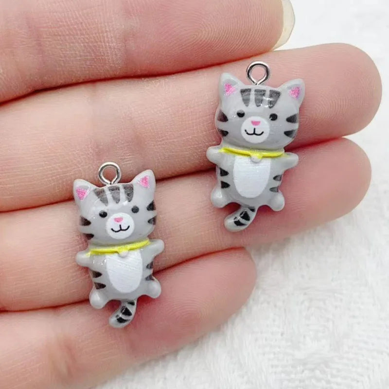 12pcs Cute Mini Cat Resin Pendant DIY Handmade Earrings Necklace Keychain Accessories