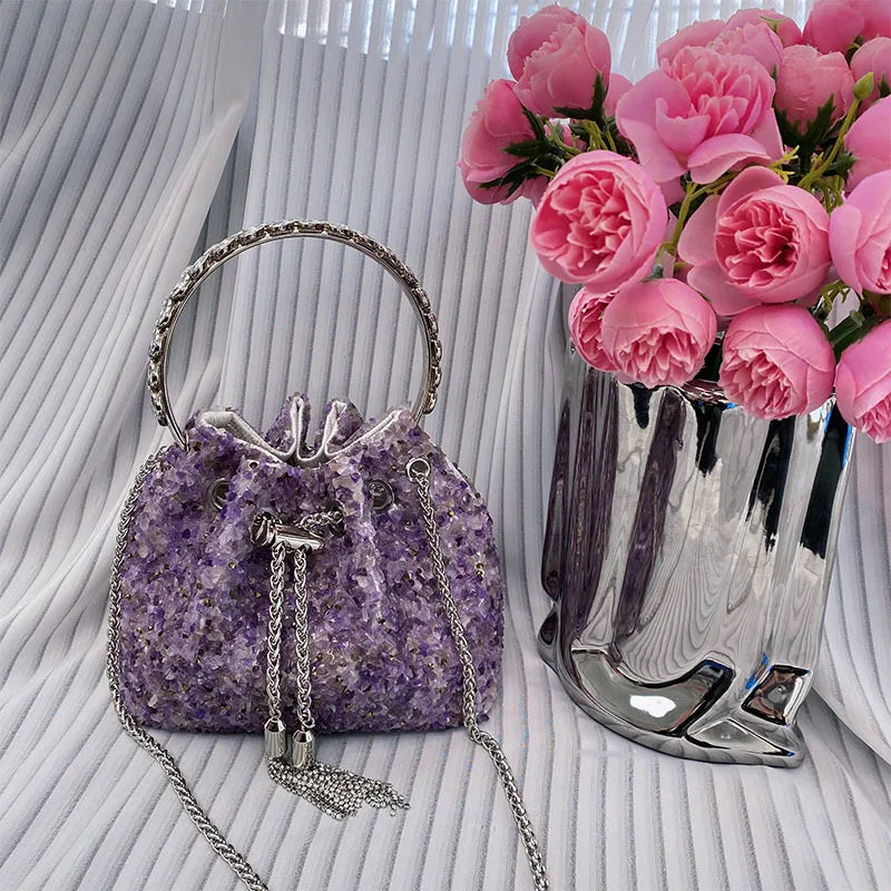 Wedding Party Bucket Purse Metal Ring Handle Women's Handbag Shoulder Messenger Bag