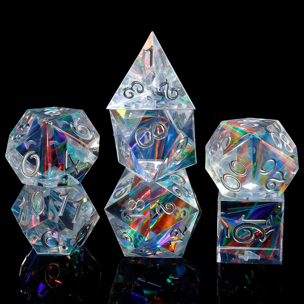 7-Piece Transparent Reflective Resin Polyhedral Dice - For Outdoor Games, Board Games, Holiday Gifts, With Gift Box Packaging