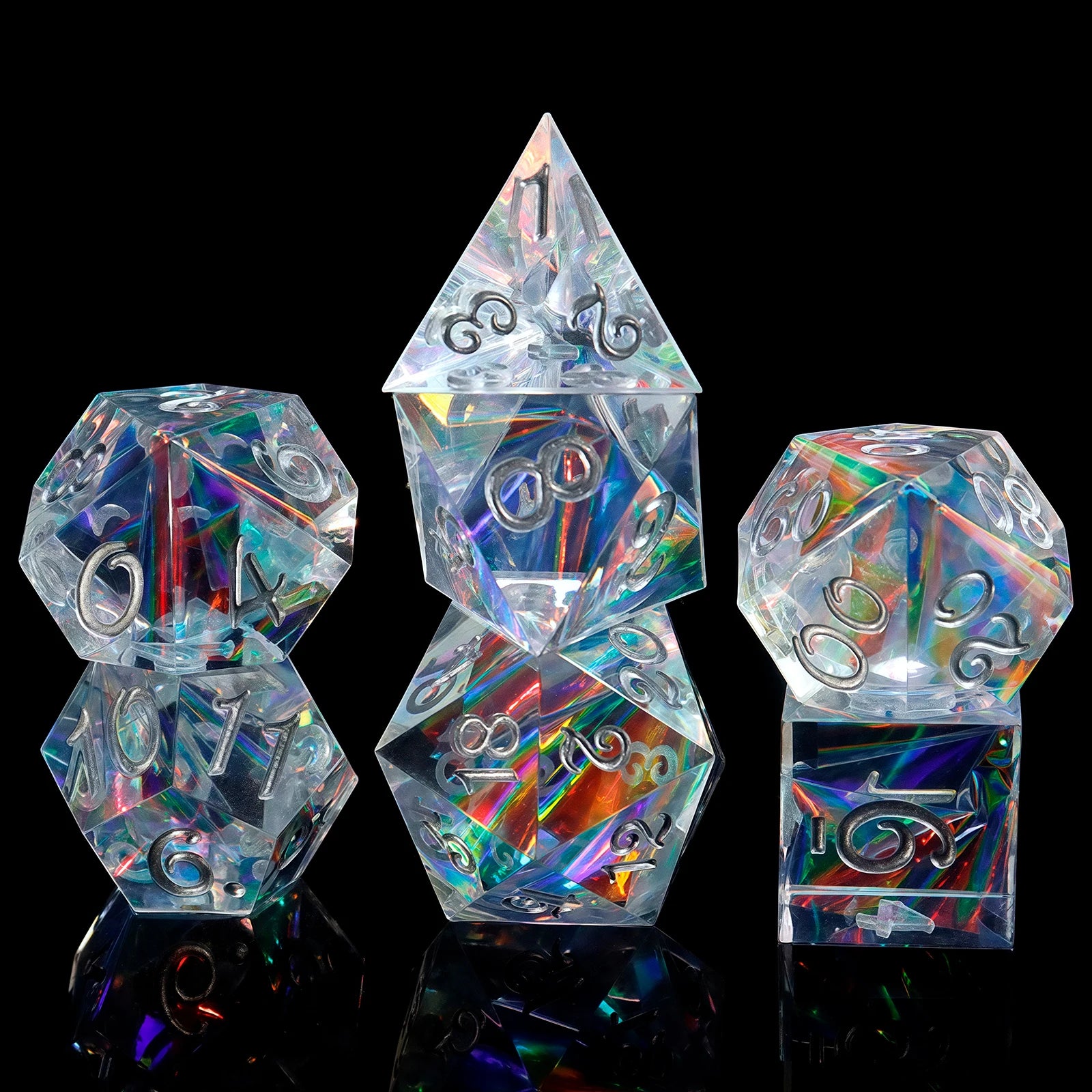 7-Piece Transparent Reflective Resin Polyhedral Dice - For Outdoor Games, Board Games, Holiday Gifts, With Gift Box Packaging