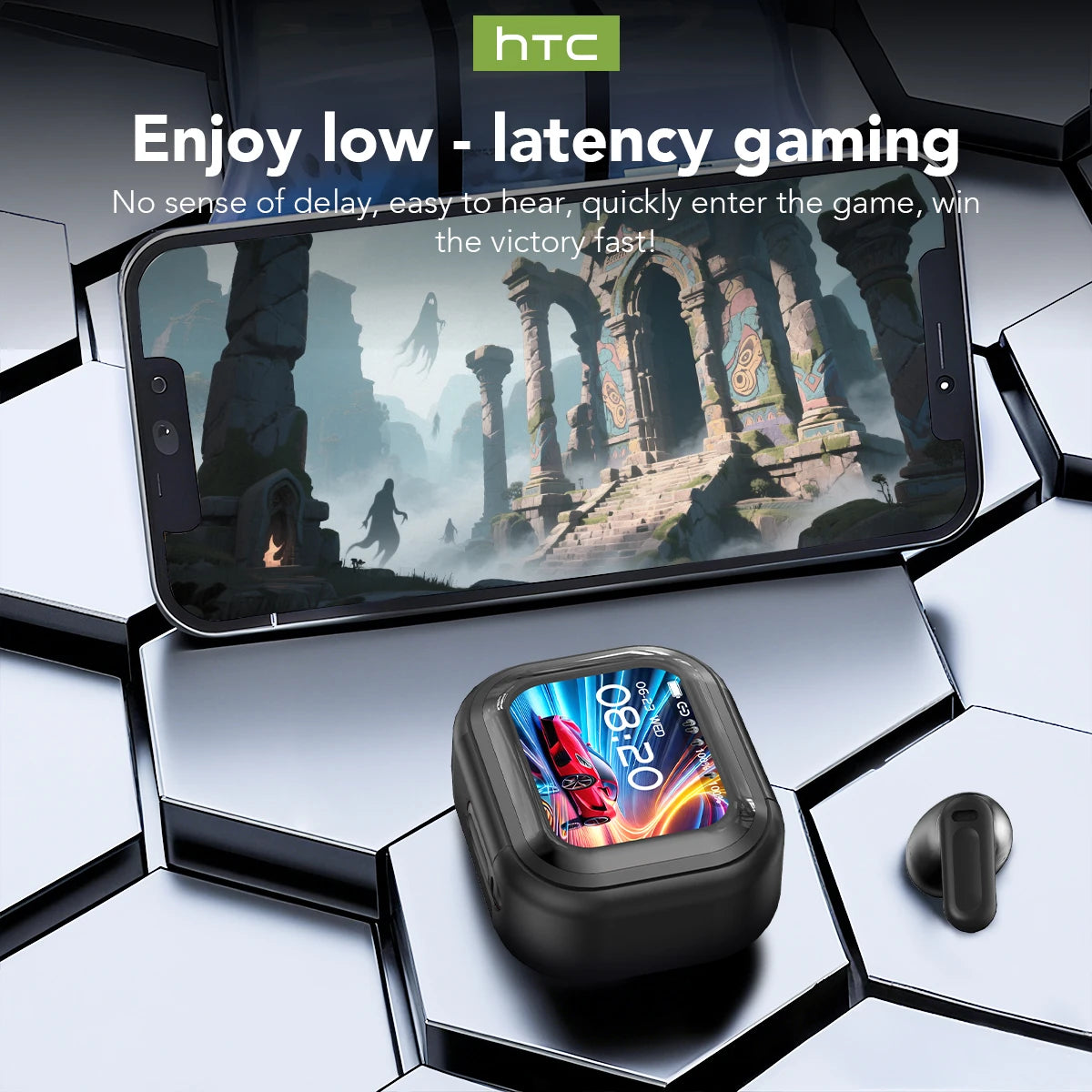 Bluetooth Auricles HTC NE20 True Wireless Earphone Bluetooth 6.0 TWS LCD Display HiFi Bass Sound Headphones Type C Choice