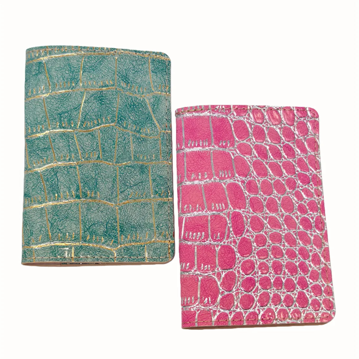 2PCS Crocodile Embossed Gold/Silver Color Border Passport Cove/Case/Holder/Wallet Card Holder Lightweight Travel Accessories