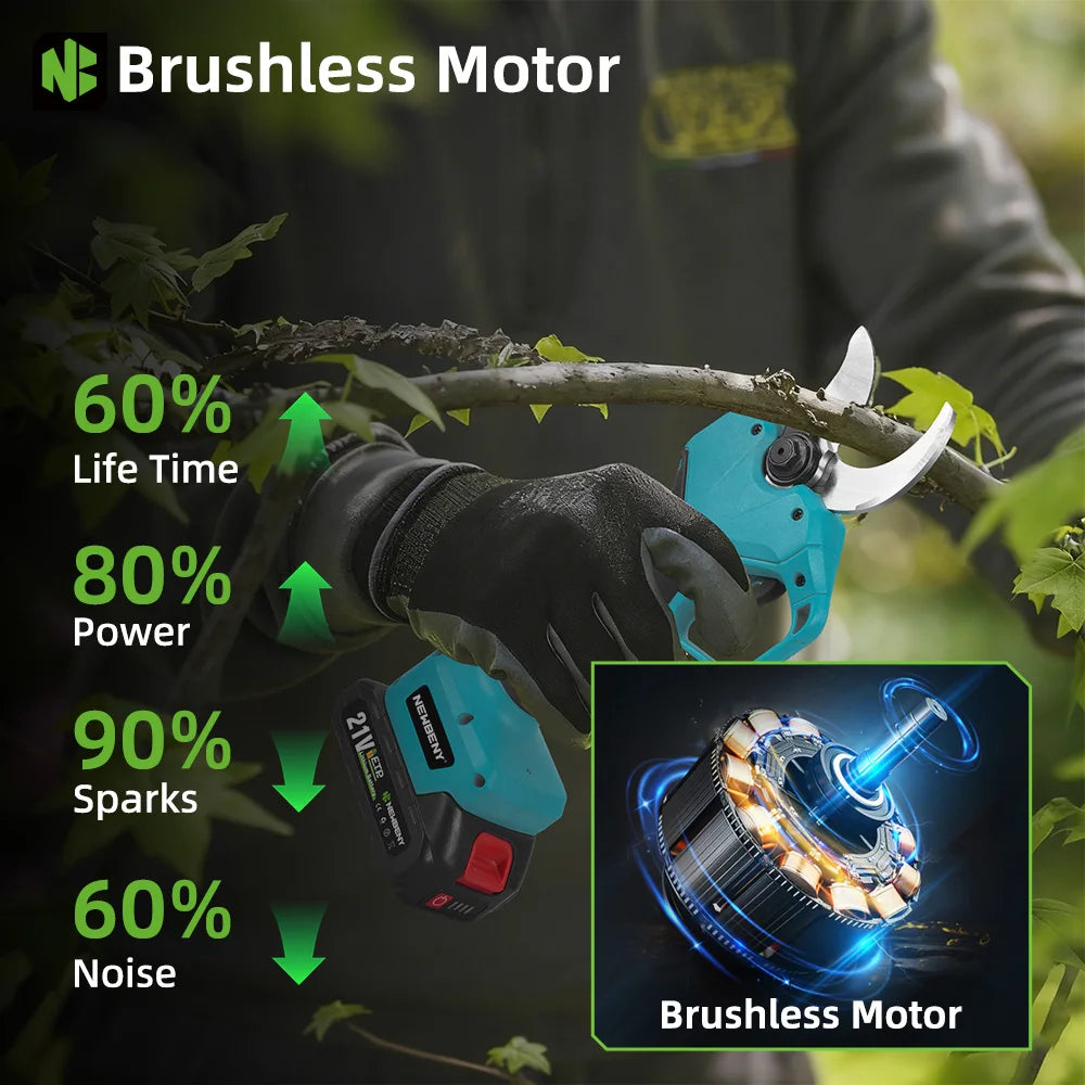 NEWBENY 65MM Cordless Electric Pruning Shears 2 Gears Handheld Scissors Tree Branches Cutting Power Tools For Makita Battery Pin