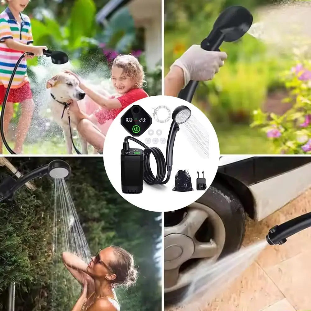 Outdoor Portable Shower Camping 6000mAh Rechargeable LED Display Outdoor Simple Electric Mobile Shower Set