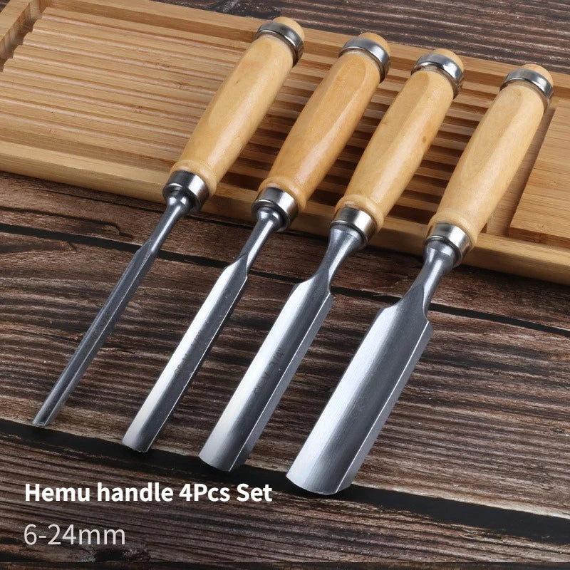 4pcs  DIY Woodworking Chisel 6mm 12mm 18mm 24mm Half-round Wood Chisel Chrome Vanadium Steel Carpenter Wood Carving Chisel Gouge