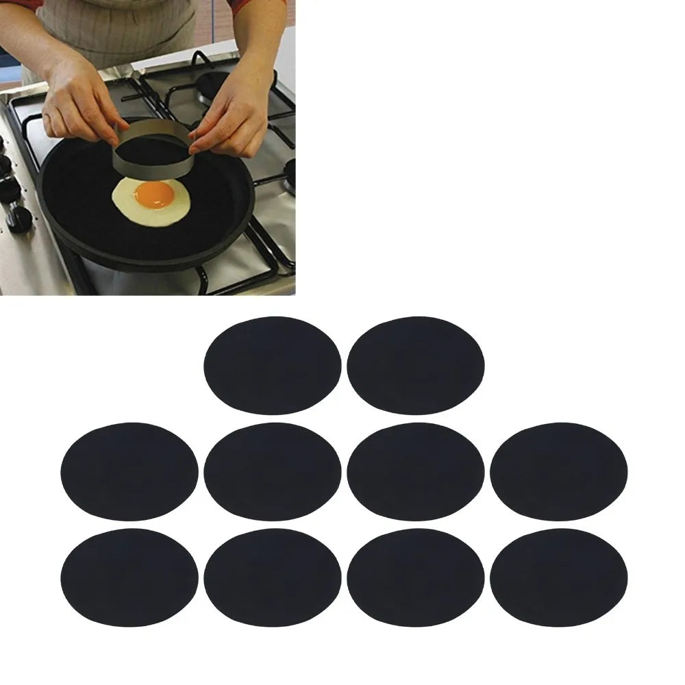 10PACK Food Pad PTFE Surface Fryer Pan Liner Round Black Baking Mat Easy Clean Non Stick Cooking Pad BBQ Grill