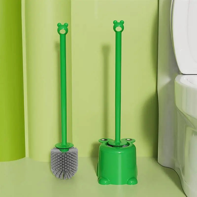 Plastic Soft Bristles Cleaning Brushes Green Frog Toilet Brush Long Handle Brush with Base Brush bathroom accessories