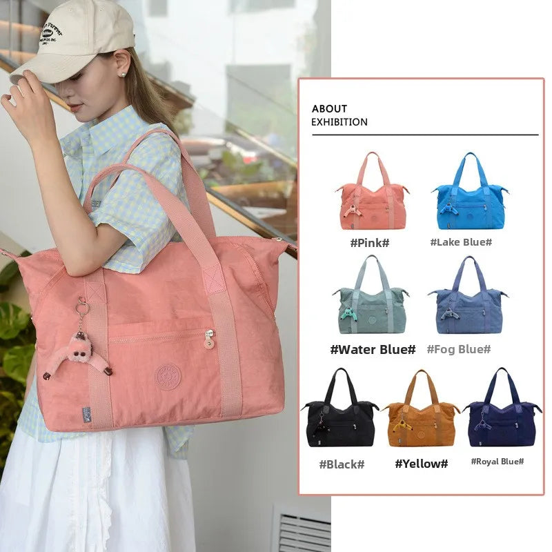 Travel Bag Large Capacity Washed Cloth Lightweight Short Trip Fitness Bag Monkey Pendant Luggage Bag Unisex Street Style