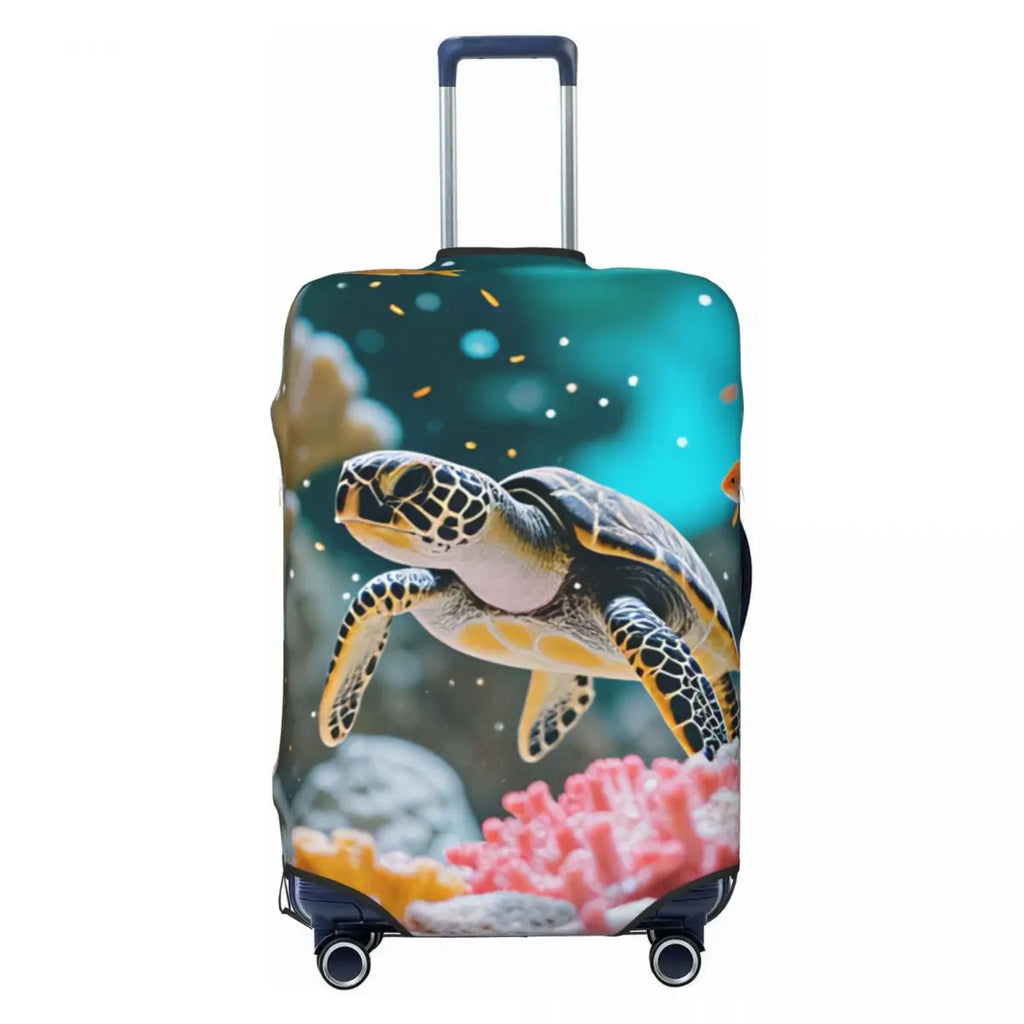 Funny Reflection Coral Reef Sea Turtle Fish Print Luggage Cover Protector Dust Proof Travel Suitcase Covers