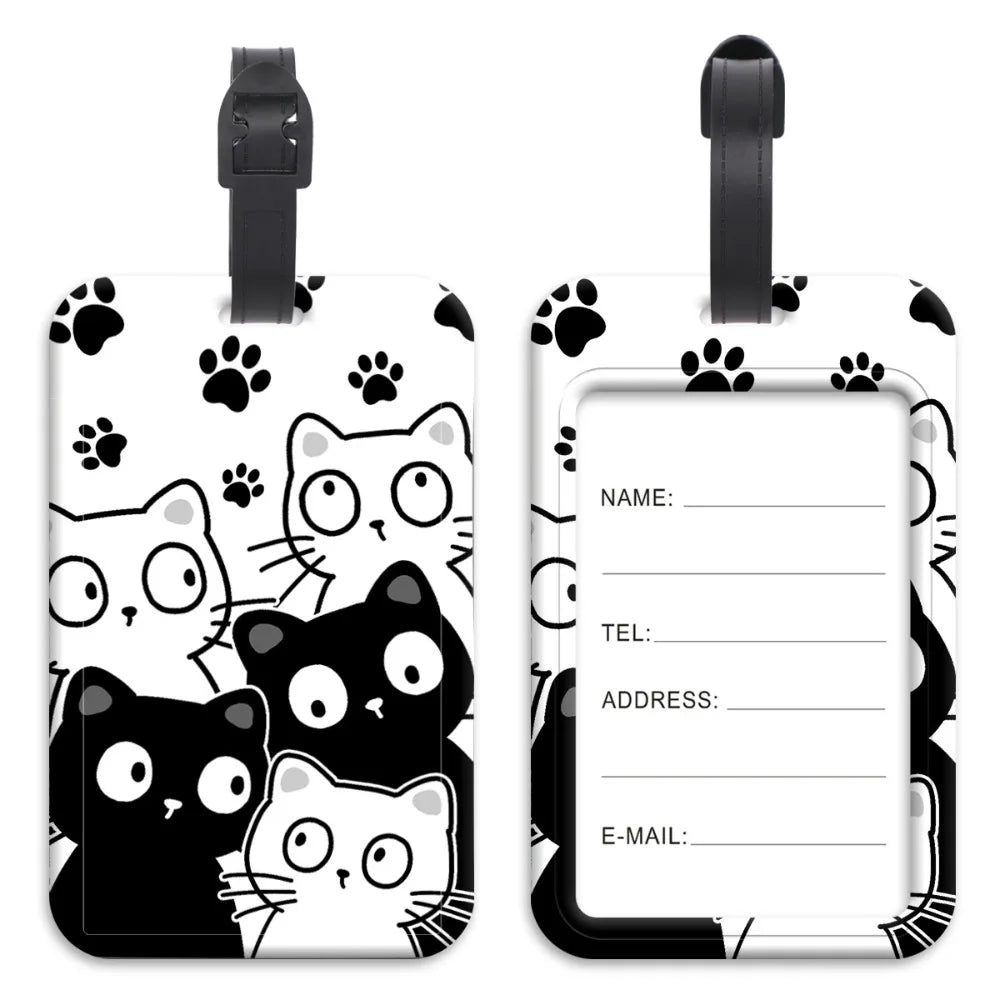 Anti-Lost Listing Plastics Baggage Tag Artistic Suitcase Backpack Hang Rope ID Card Holder Cute Cats Badge Holder
