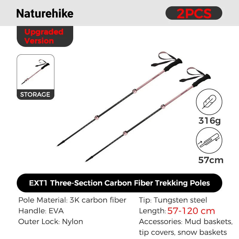 Naturehike 3-section Carbon Fiber Hiking Poles Ultralight Telescopic Trekking Poles Outdoor Hiking Camping Walking Stick