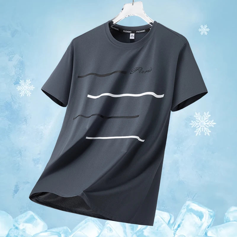 Summer Outdoor Mountaineering Hiking Sweat Absorbing Quick Drying Ice Silk T-shirt Fashion Trend Round Neck Short Sleeve T-shirt