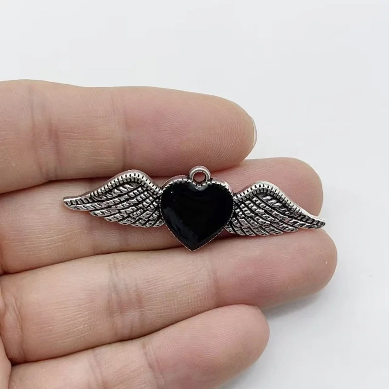 10Pcs Gothic Black Enamel Alloy Charms Mixed Vintage Heart Cross Skull Coffin Metal Pendants For DIY Earrings Bracelet Keychain