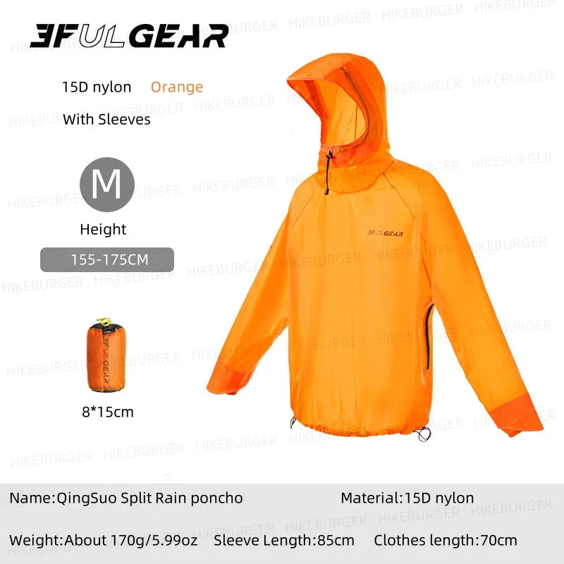 3F UL GEAR Qingsuo Rain Jacket Outdoor Ultralight Rain Zip Poncho Hiking Sleeve Rain Coats Waterproof Traveling Mountaineering