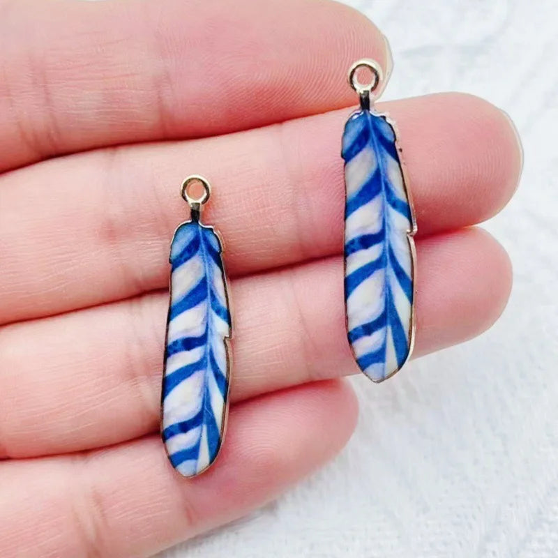 12pcs alloy printed peacock feather pendant, DIY jewelry making earrings, keychain accessories