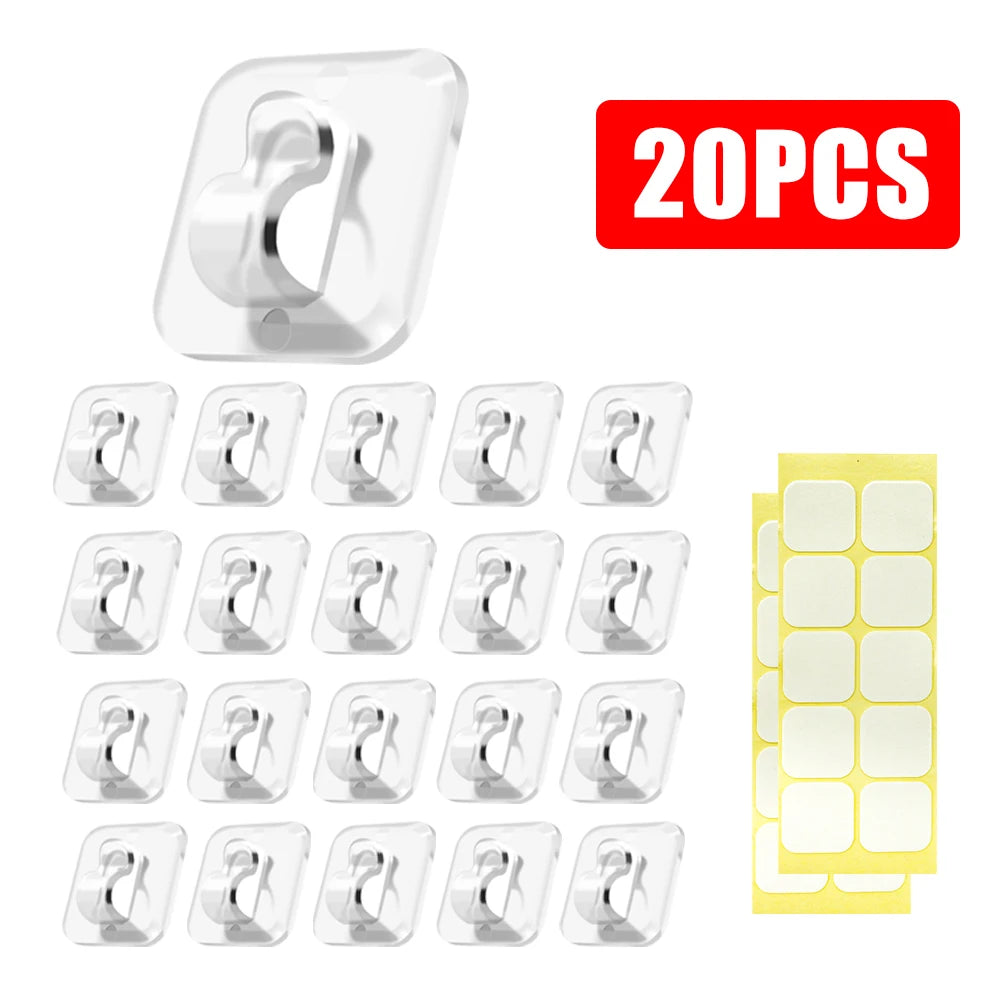 Self Adhesive Cable Fixing Hook, Wall Hooks for Hanging String Light, Transparent Cable Hooks Organizer, Light Strip Rope Wire H