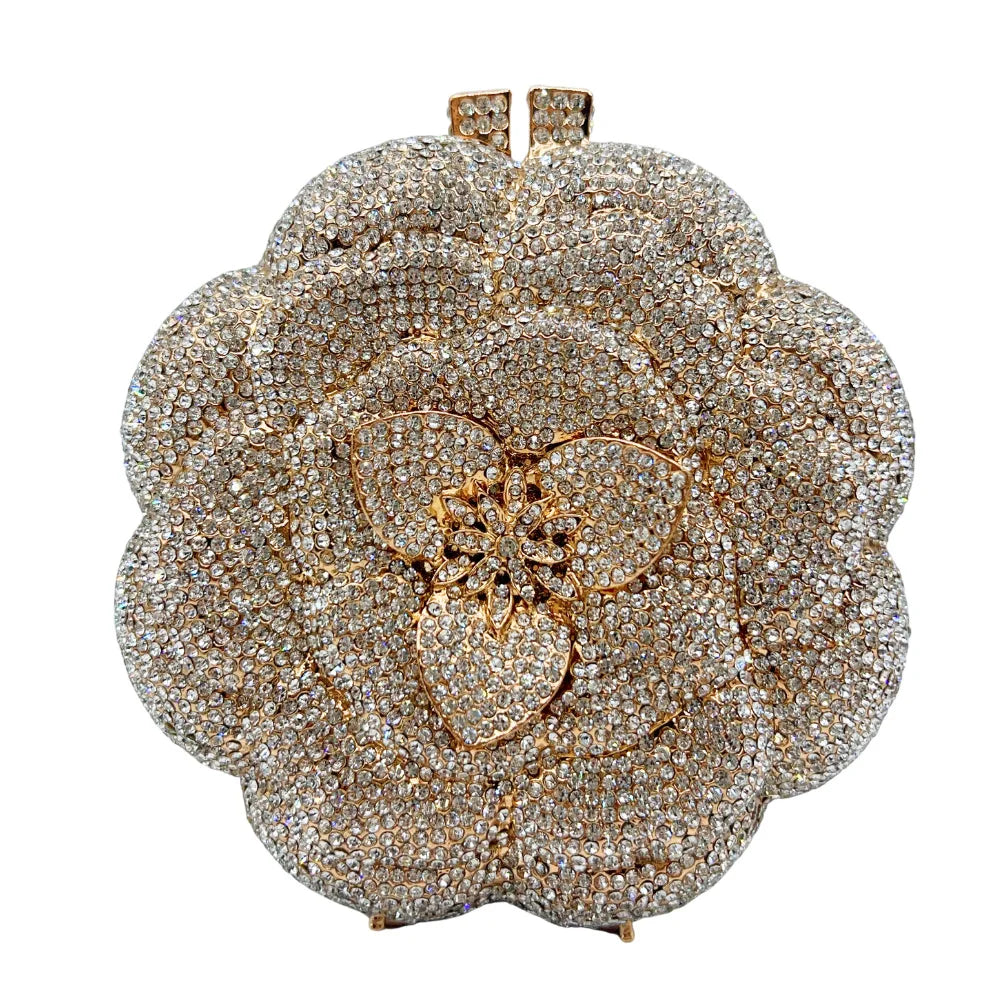 ClutchCross-border best-selling rose rhinestone bag, hollow metal crystal evening bag, foreign trade diamond-embellished clutch