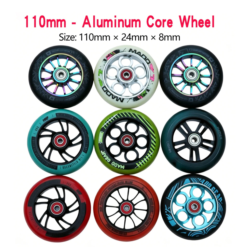 100/110/120mm Extreme Scooter Wheel, Aluminum Alloy Hub Impact Wear Resistant, Freestyle Racing Replacement Accessory