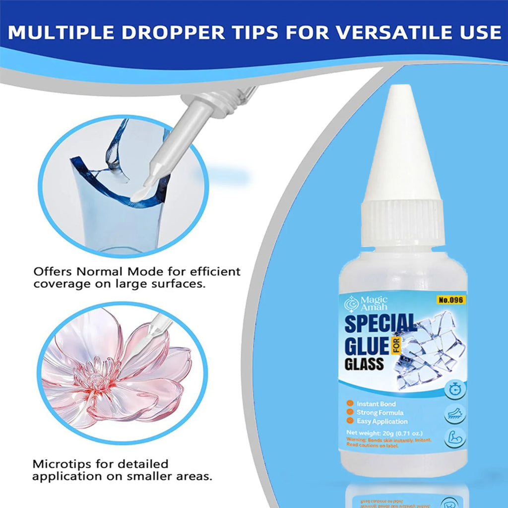 1/3/6Pcs Strong Clear Glass Glue 20g, Instant Bonding Adhesive for Cups, Vases & Crafts, Crystal Clear Traceless Repair Glue