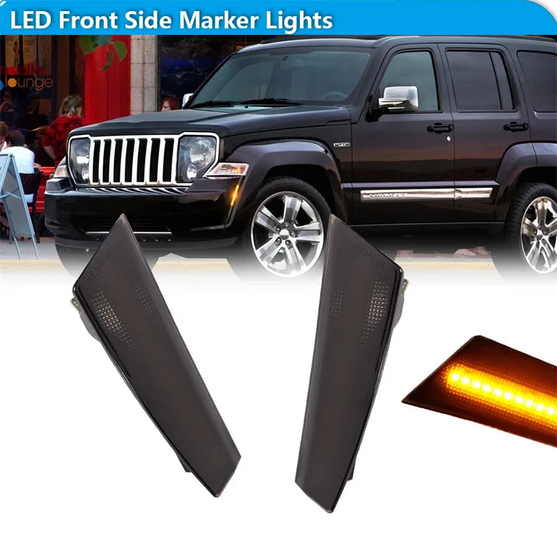 For Jeep Liberty 2008 2009 2010 2011 2012 Car Front Bumper Side Marker Turn Signal Lights Parking Lights Amber/White LED 12V