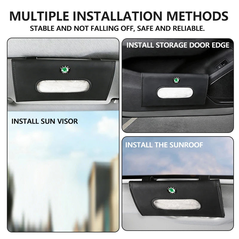 For Skoda Car Sun Visor Tissue Box Hanging Napkin Storage Bag Fabia Kamiq Superb Scala Enyaq-iV MK3 VisionS Yeti
