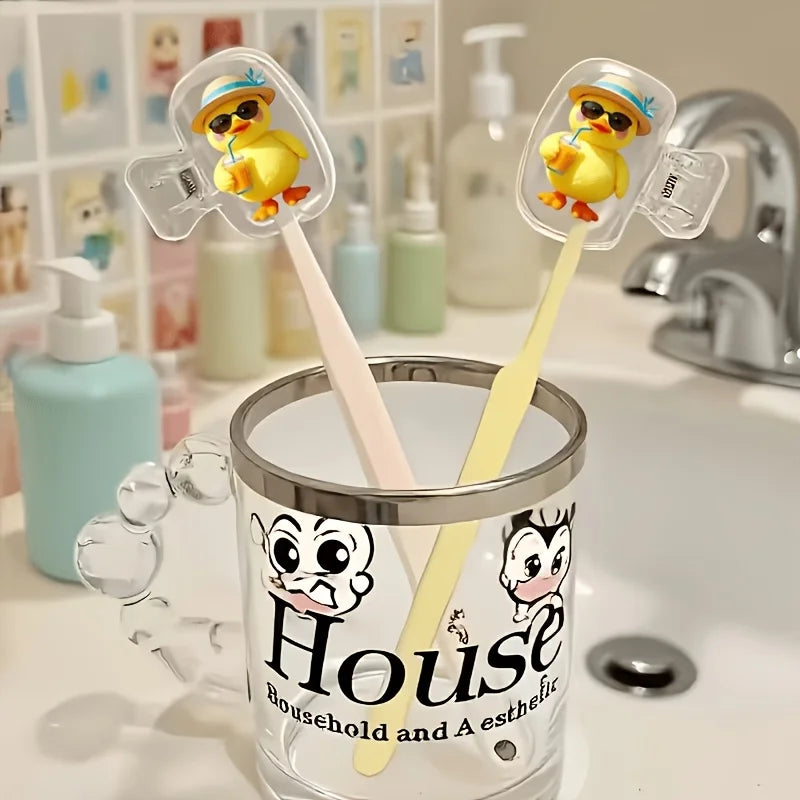 Yellow Duck Drinking Beverage 2pcs Toothbrush Holders with Protective Covers Suitable for Home Travel Use Storage Clip Essential