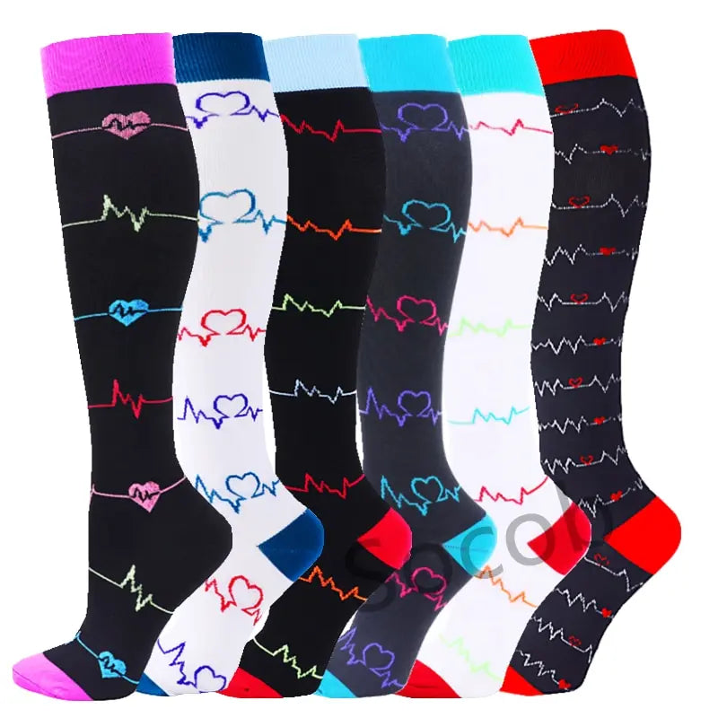 6/7 Pairs Compression Socks Varicose Diabetes Sock Running Cycling Hiking Touring Bicycle Marathon Outdoor Rugby Edema Long Tube
