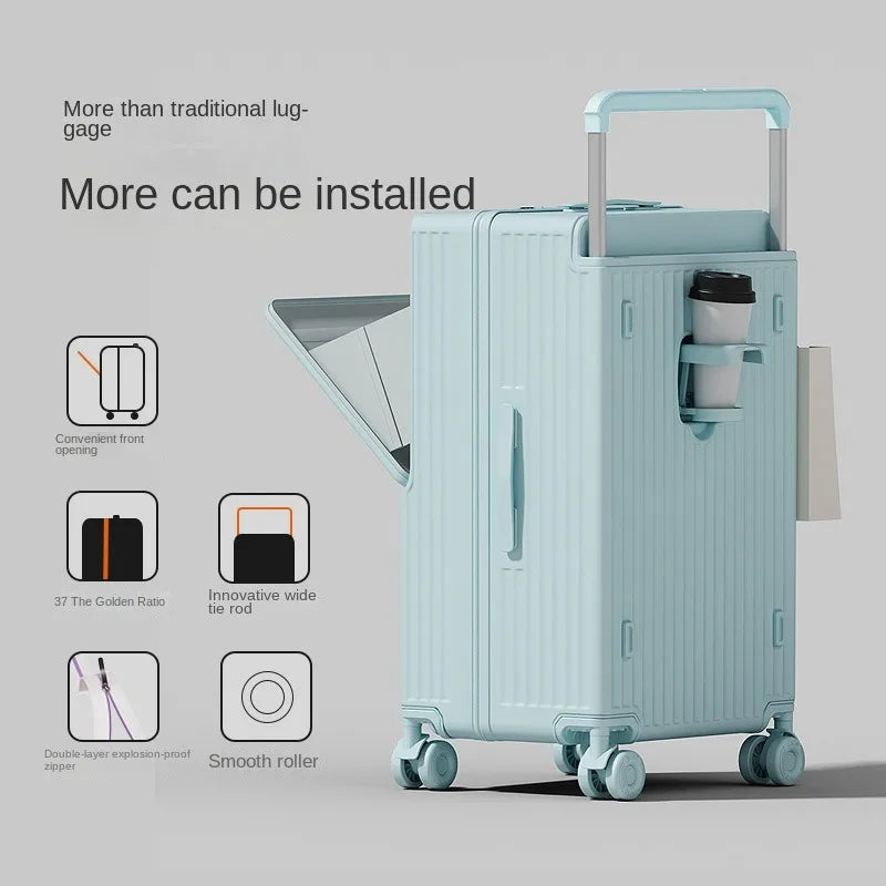 Wide Handle Luggage with Large Capacity Front Opening Travel Suitcase with Multifunction Trolley Case 20/28/30 inch