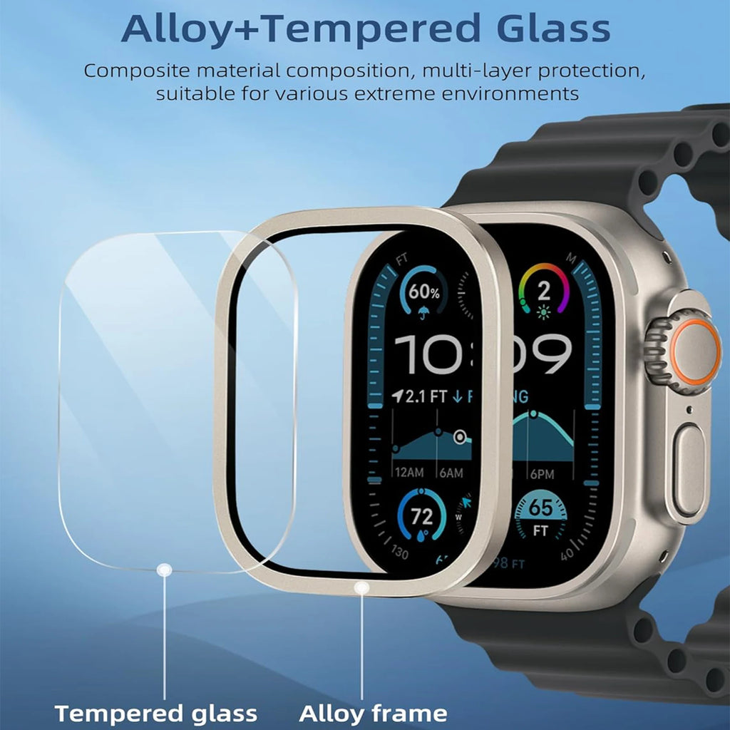 Aluminium Alloy Case+Tempered Glass for Apple Watch Ultra 3 2 1 Anti-Scratch Screen Protector for iWatch Ultra 2 49mm Cover Film