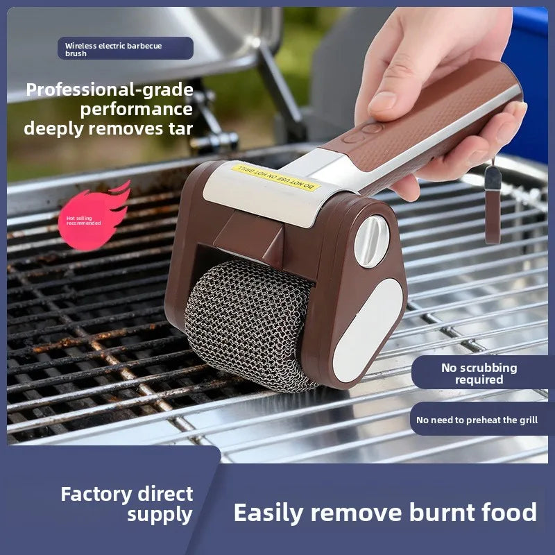 Electric Stainless Steel Roller Bbq Grill Cleaner Brush Rechargeable Washable Portable