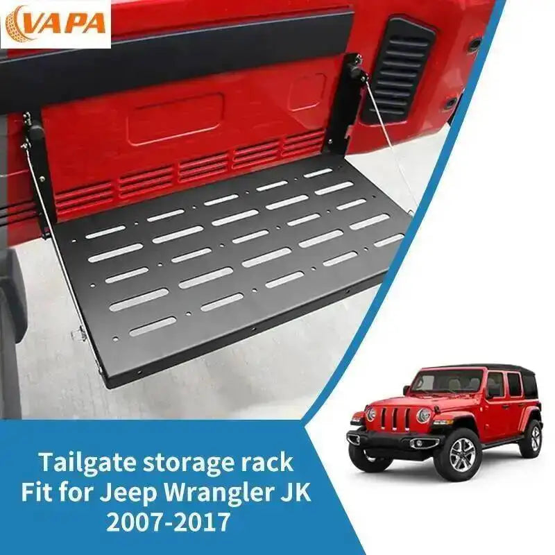 Car Tailgate Table Rear Foldable Cargo Shelf Aluminum Alloy Storage Shelf for Jeep Wrangler JK 2007-2017 Black