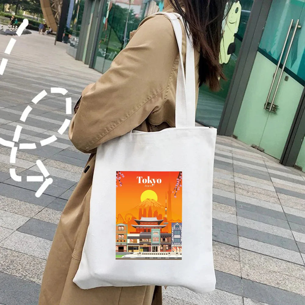 Kyiv Ukraine Milan Rio De Janeiro San Diego Santorini Greece Sydney Tokyo Women Canvas Shoulder Cotton Tote Bag Shopping Handbag