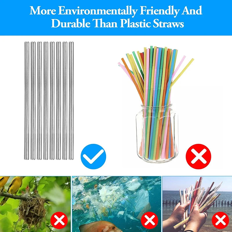 10Pcs Stainless Steel Straws with Cleaner Brush Reusable Drinking Straw Straight Straw Set 15cm Straw Kit Drinking Utensils