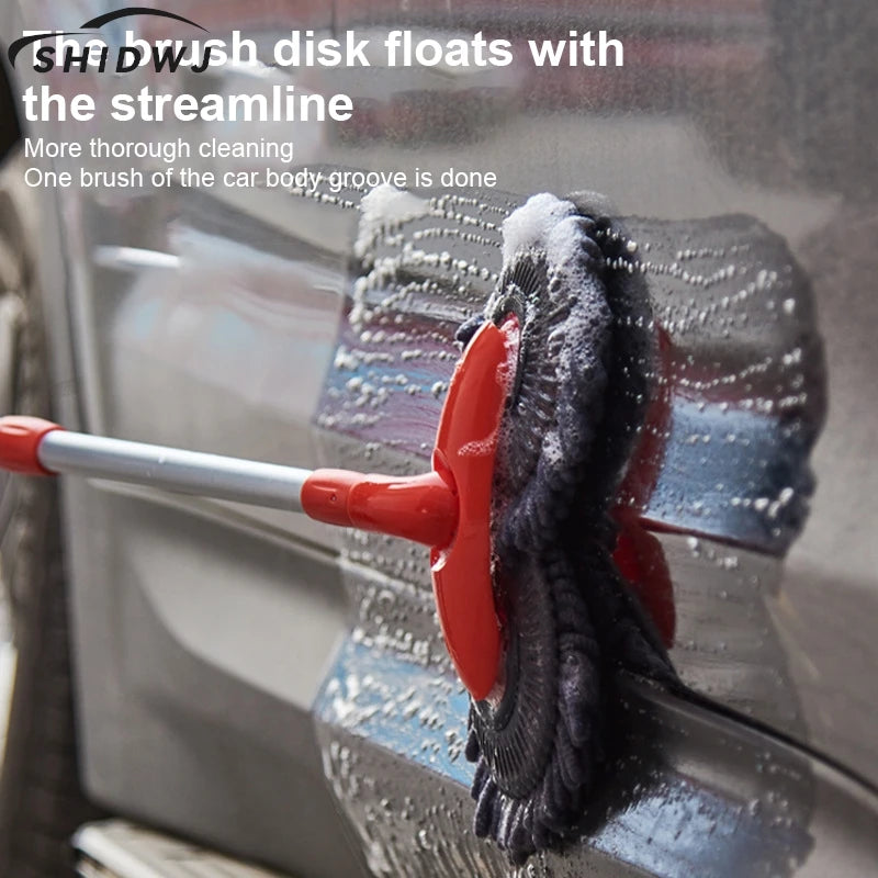 Double Brush Head Rotating Car Wash Mop Three-Section Telescopic Mop Roof Window Cleaning Maintenance Auto Supplies Accessories