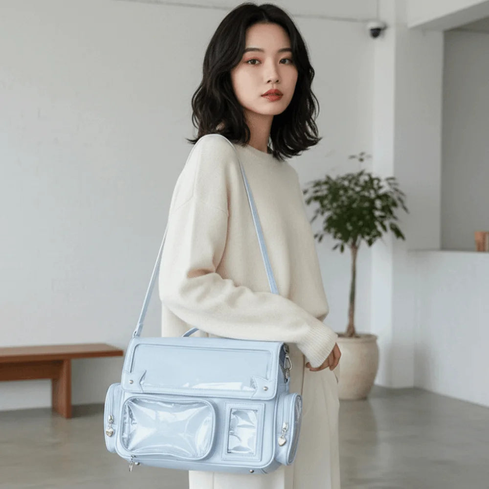 Transparent Convertible Ita Backpack PU Leather Solid Color Kawaii Uniform Bag Ita Japanese Style Waterproof