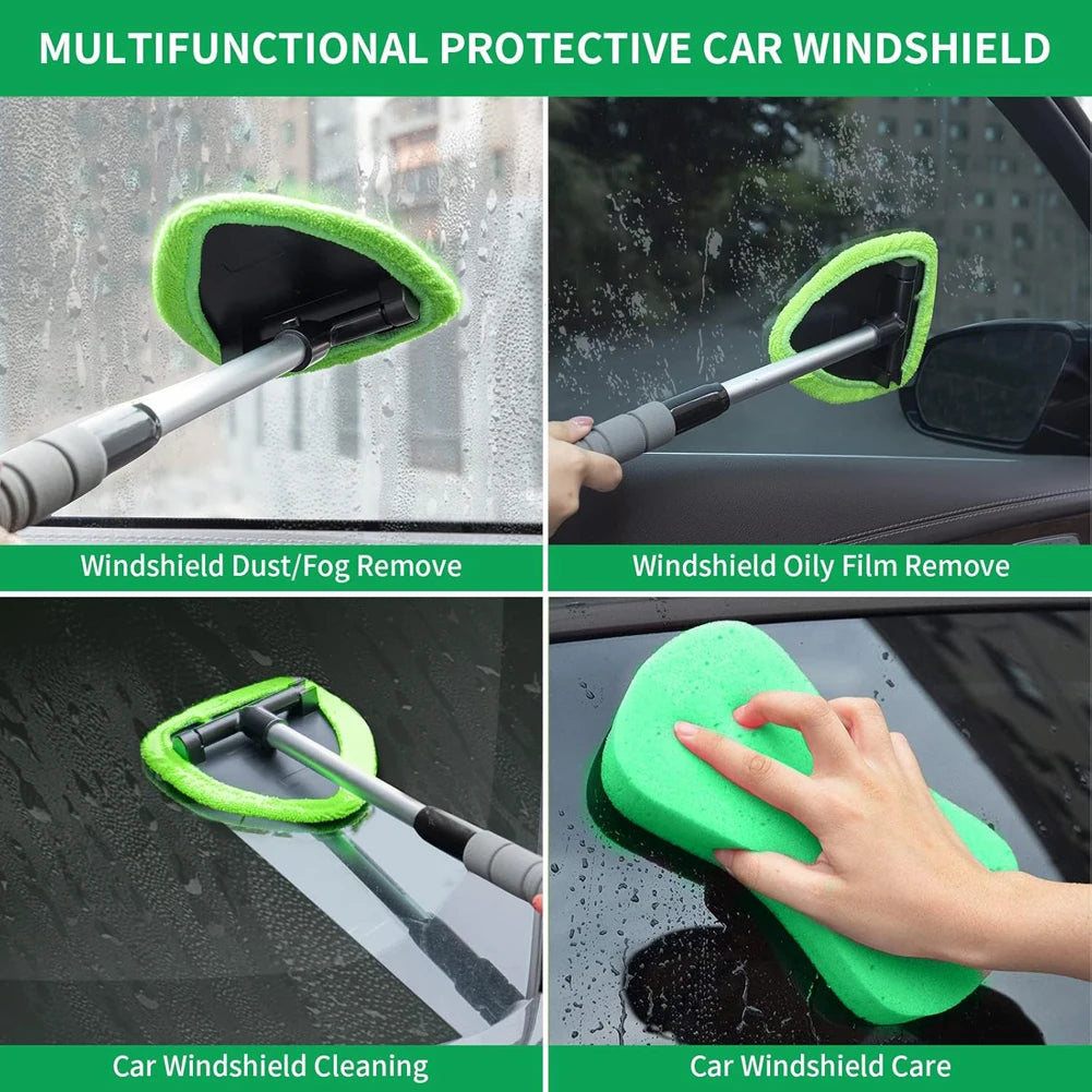 Car Windshield Cleaner with 2 Microfiber Pads Extendable Handle Car Cleaner Mop Washing Windshield Wiper Cleaning Brush Tool