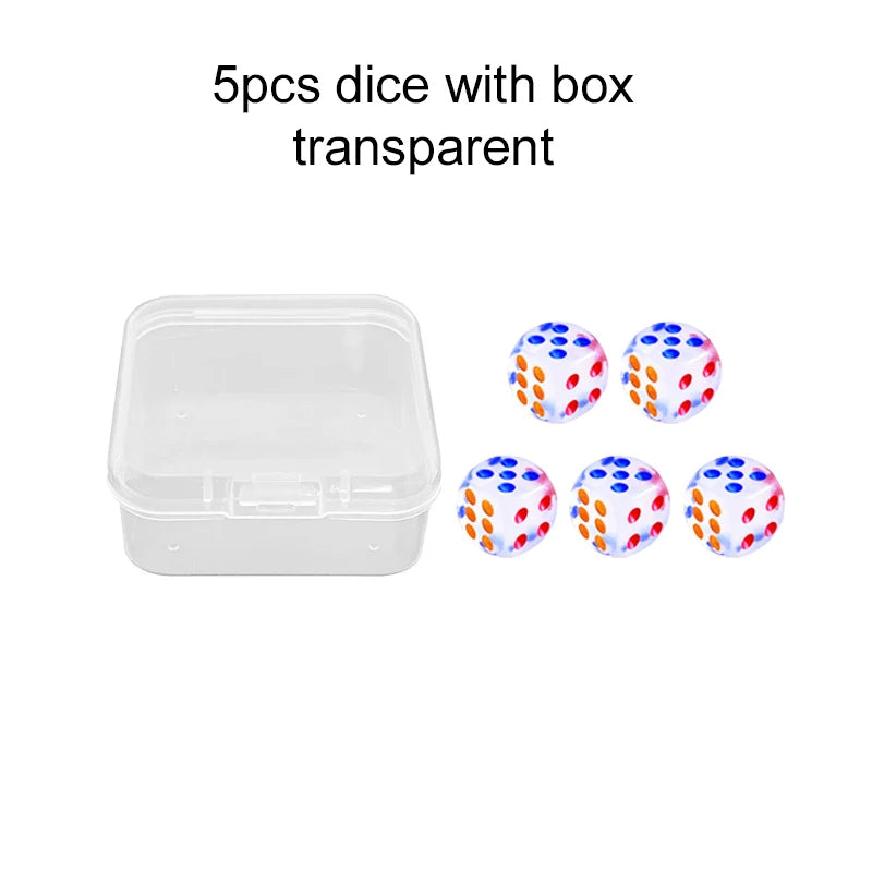 5pcs Six Sided Dice 14mm with Storage Box Transparent Color Acrylic Entertainment Board Game Accessories Gambling Props TMZ